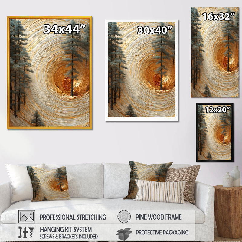 Abstrait pin en spirale Serenity II - Botanicals, art mural, Cadre doré simple, H 40 po x l 30 po x P 1,5 po