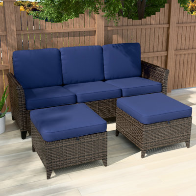 3-Person Outdoor Patio Multi-brown Wicker Rattan Spacious Sofa Seating Group with Cushions