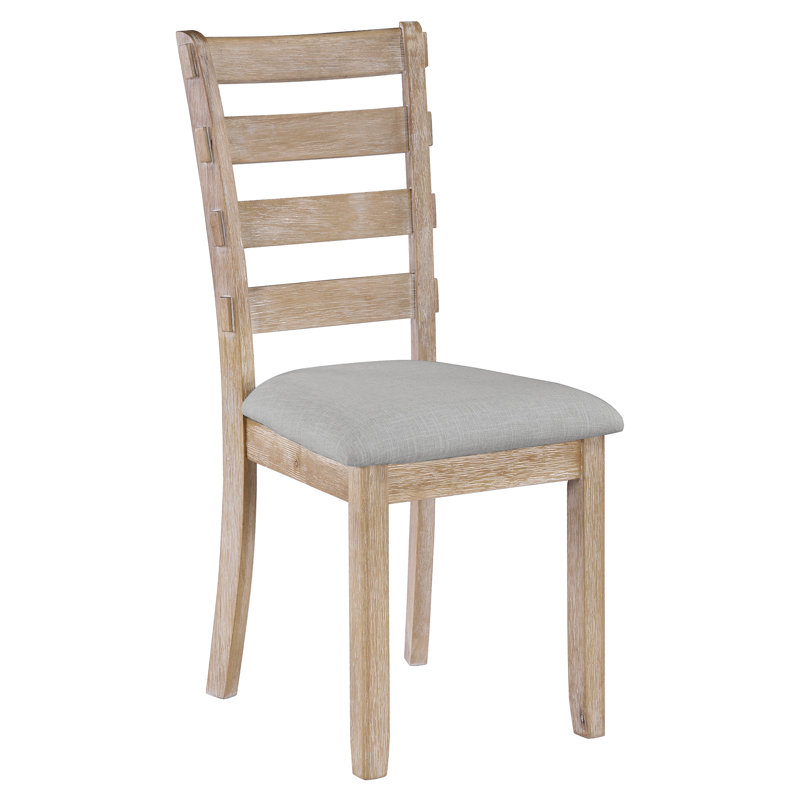 Chaises de salle à manger en bois massif à dossier échelle avec siège rembourré, Gris, Brun