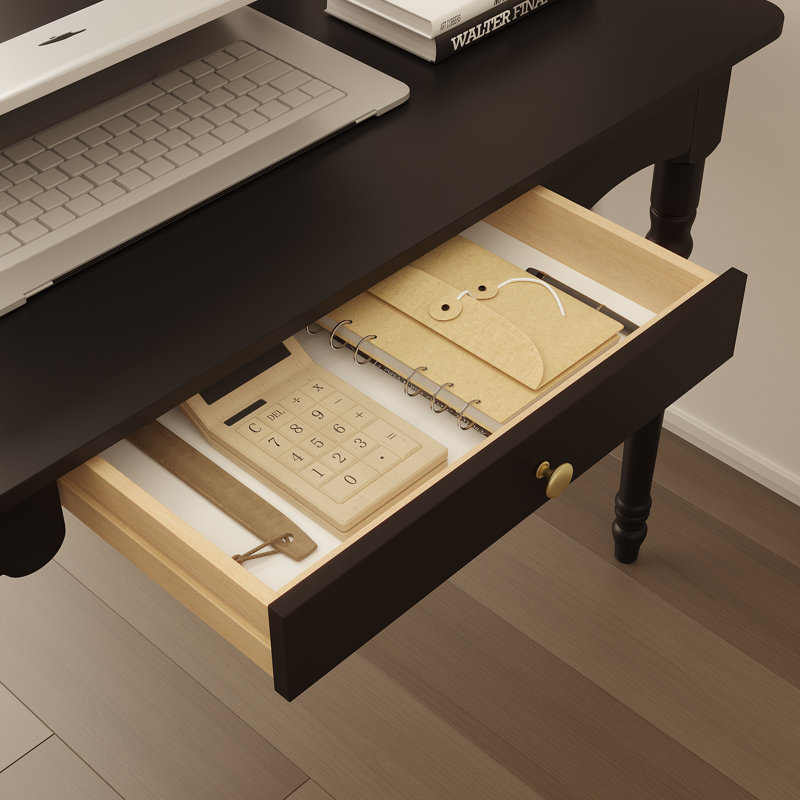 Classic Rubberwood Writing Desk With Turned Legs And Storage Drawer - Timeless Design For Home And Office