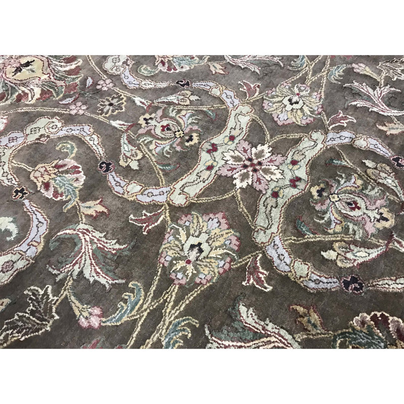 Tapis brun clair et brun de haute qualité noué à la main