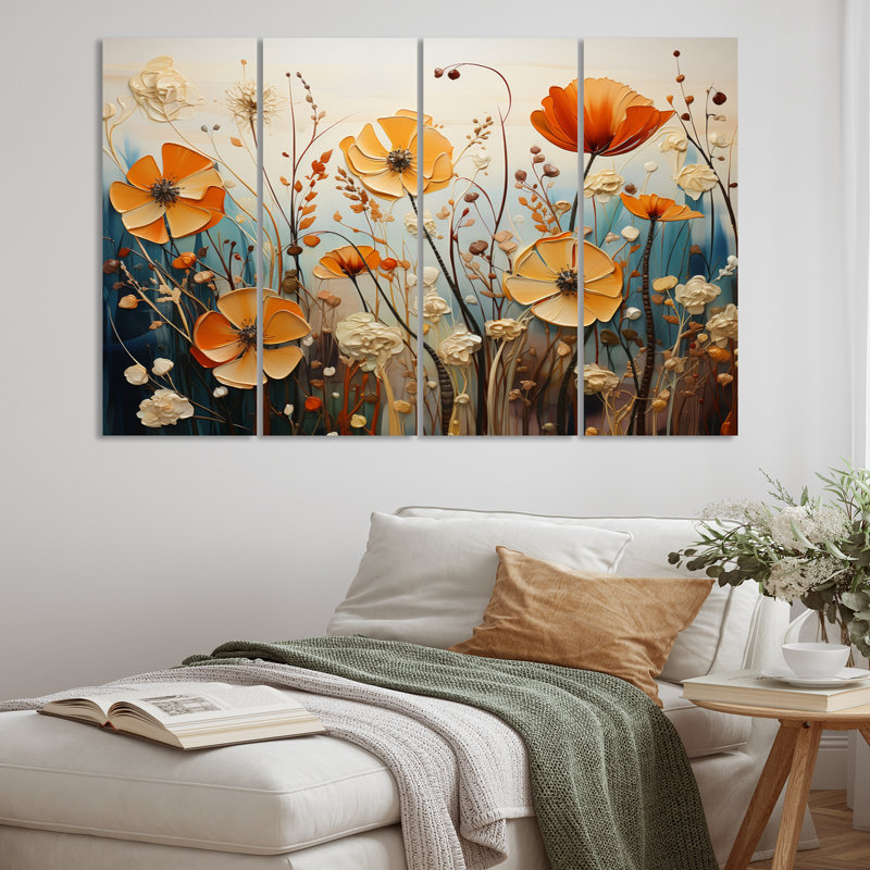 Collage de fleurs orange saisonnier II 4 pièces