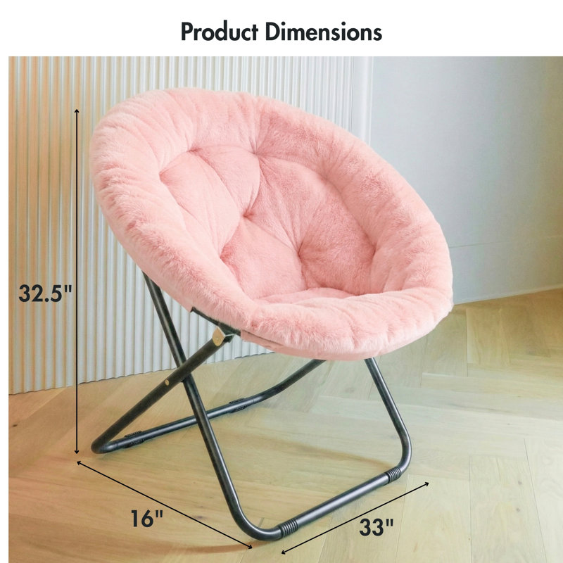 Round Folding Saucer Chair Upholstered Moon Lounge Accent Chair for Dorm Living Room and Bedroom 33"x16"x32.5" | Dusty Rose
