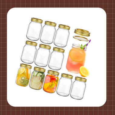 North Mountain Supply 9 Ounce Amber Glass Straight Sided Mason Canning Jars - with 70mm Gold Metal Lids - Case of 12
