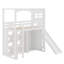 Lit mezzanine en bois avec garde-robe, tablettes de rangement, glissoire et DEL