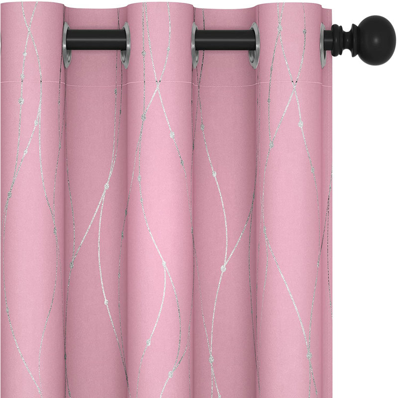 Senath Dotted Line Foil Printed Room Darkening Thermal Curtains, 168cm W x 229cm D, Pink
