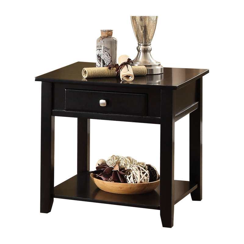 Black End Table With Bottom Storage Space - 22" Square Rectangular Ample High