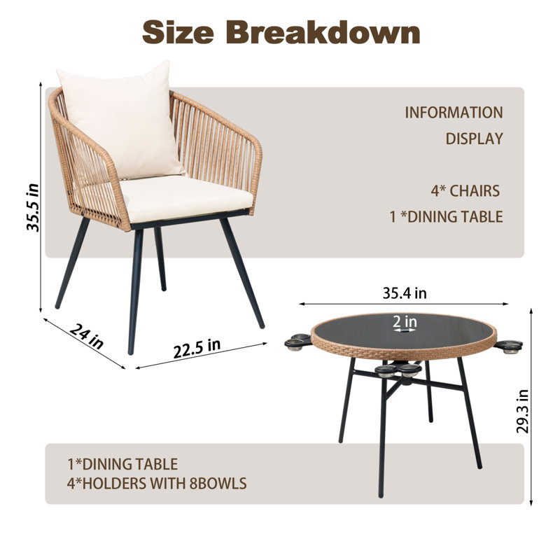 Ensembles de salle à manger de patio peu encombrants, bistro moderne en métal de rotin pour la maison