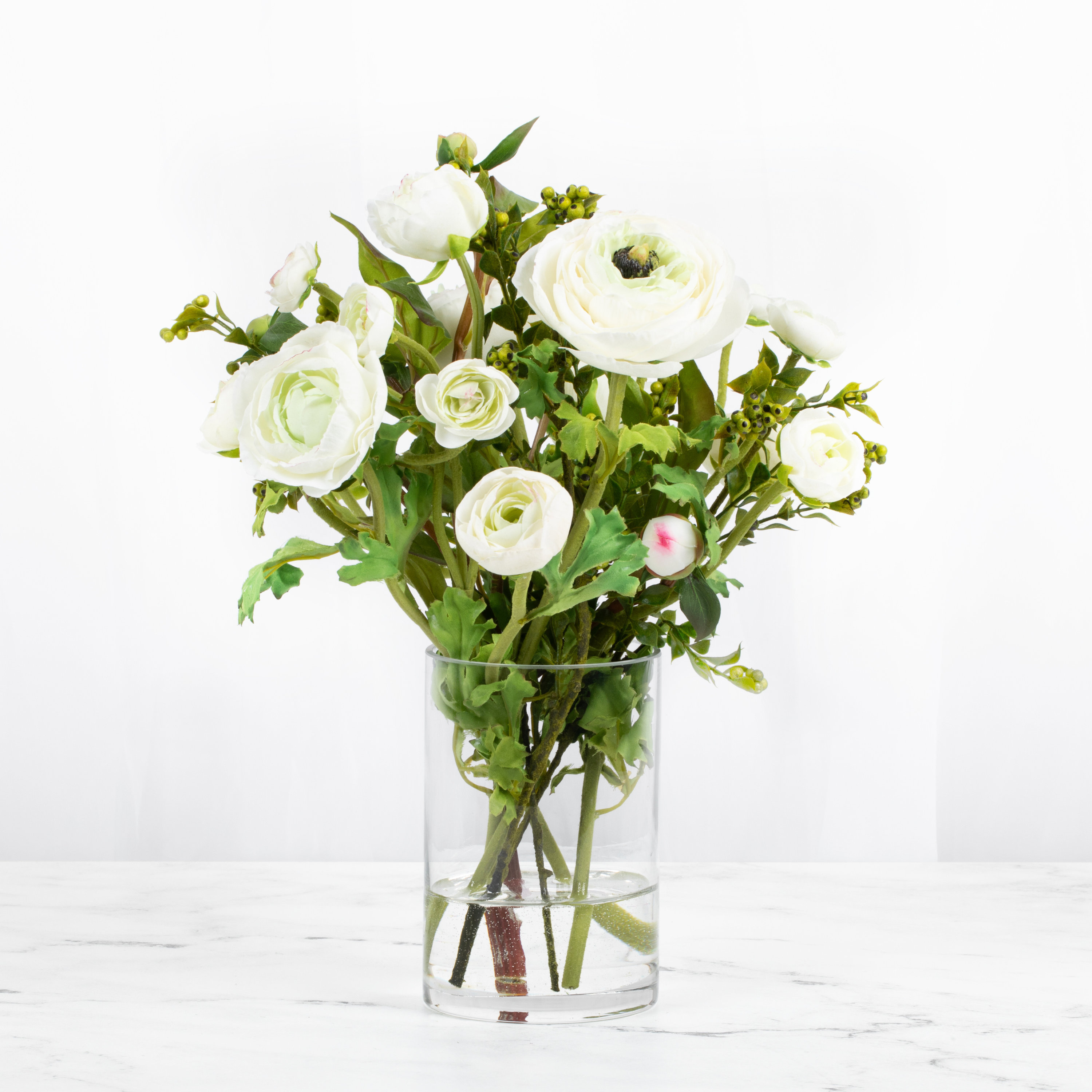 Primrue Silk Ranunculus Arrangement in Vase | Wayfair