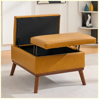 Table basse rectangulaire de 31 po de style Mid-Century moderne, rangement, table basse orange avec couvercle relevable et pieds en bois pour le salon, le bureau