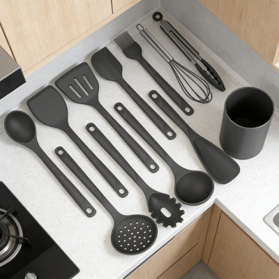 Ensemble d'ustensiles de cuisine en silicone professionnel avec noyau en acier inoxydable - 600 ° F résistant à la chaleur, antiadhésif, sans BPA, allant au lave-vaisselle, y compris la spatule, la cuillère, le fouet, les pinces