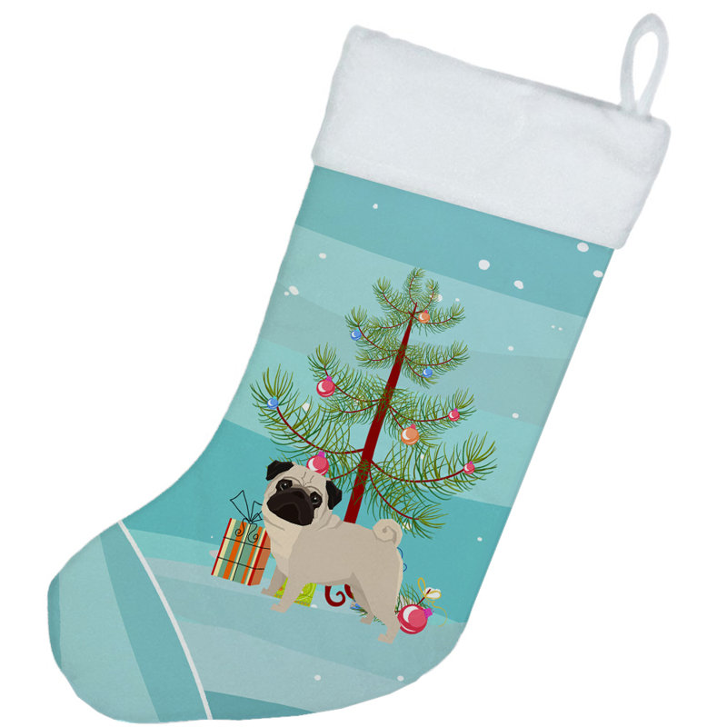 Chaussette de noël joyeux de noël, Carlin blanc