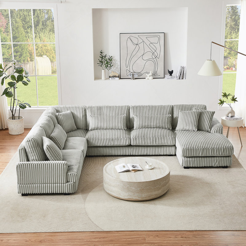 129" Oversized Sectional Sofa U-shaped Sofa Couch Modern Sofa Upholstered in Soft Corduroy with a Chaise Lounge for Living Room, Grey