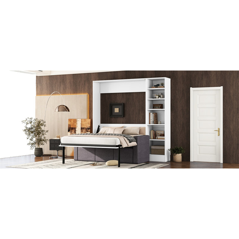 Lit double avec tablettes - blanc, transformez votre chambre à coucher en rangement de choix moderne, Lit double