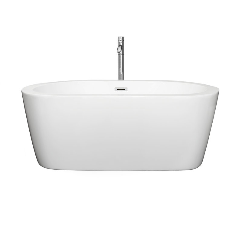 Mermaid 60'' x 29.25'' Soaking Acrylic Bathtub with Faucet, White/Polished Chrome