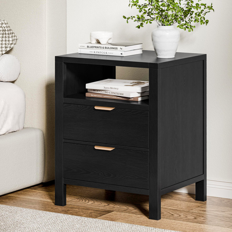 Table de chevet 2 tiroirs avec tablette Avelyn, H 26,38 po x l 20,87 po x P 17,32 po, Noir, 1