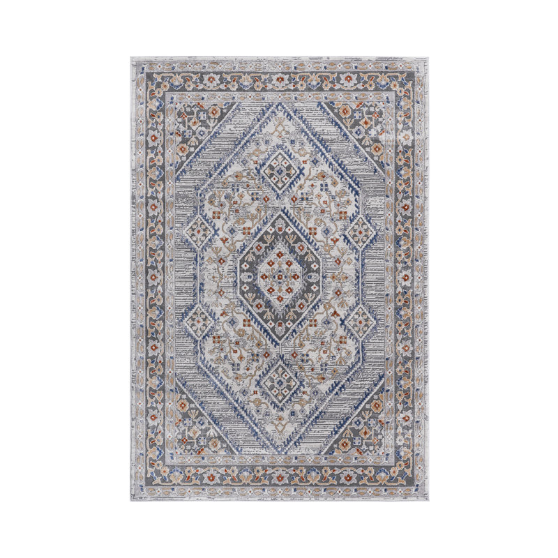 Loom & Luxe Collection Blue/Cream/Bordered Non-Shedding Living Room Bedroom Dining Home Office Stylish And Stain Resistant Area Rug
