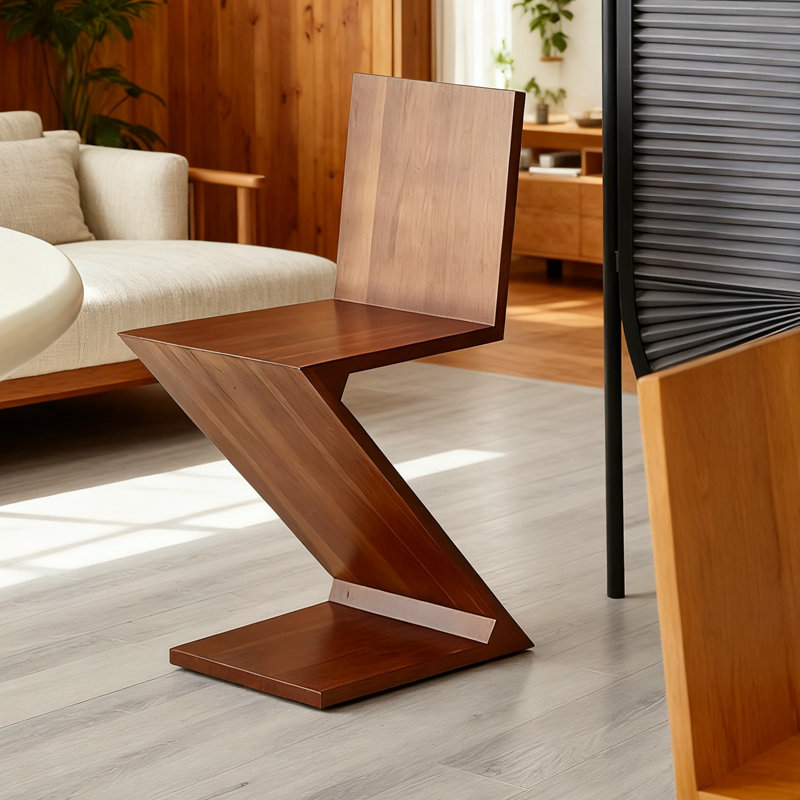 Chaise de salle à manger stable en forme de Z de couleur noyer avec un design unique