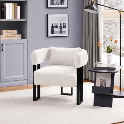 70.5cm Wide Upholstered Barrel Chair, Boucle Accent Chair with  Lumbar Pillow