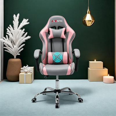Fauteuil de jeu ergonomique avec support lombaire - Chaise d'ordinateur inclinable à haut dossier pour adultes, chaise de bureau double rembourrée avec appui-tête et hauteur réglables, chaise de bureau et de jeu