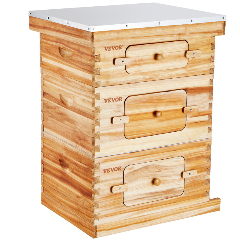 Trousse de démarrage Bee Hive à 20 cadres, bois de sapin recouvert de cire d'abeille, 1 trousse de ruches Langstroth, 1 fenêtre profonde et 1 boîte à abeilles moyennes, fenêtres en acrylique transparent avec Foundations pour les débutants Pro Beekeepers