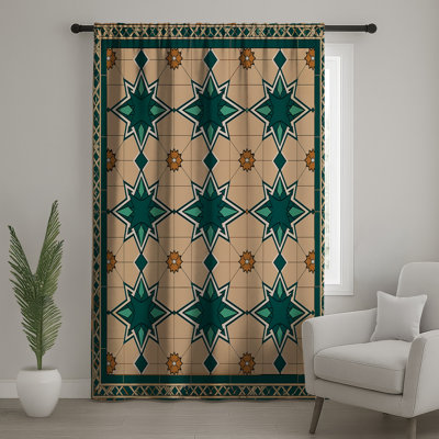Rideaux vert à motif d'étoile, voilages et voilages à motif d'étoiles - 1 panneau