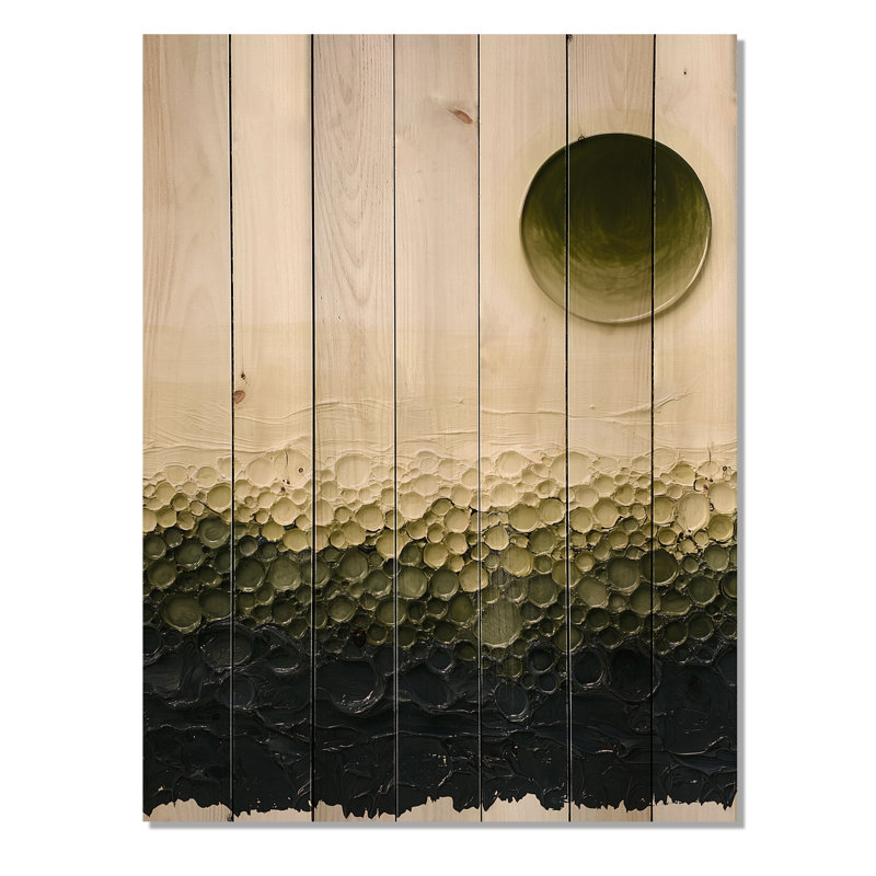 Olive mosaïque sur une plage au coucher du soleil - impression de bois vert côtier sur bois de pin naturel, H 40 po x l 30 po