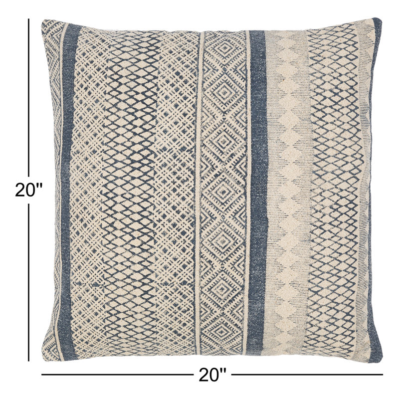 Oreiller carré 100% coton Zetta, Polyester/ Bourre en polyester, Beige clair / bleu foncé, 20 po x 20 po