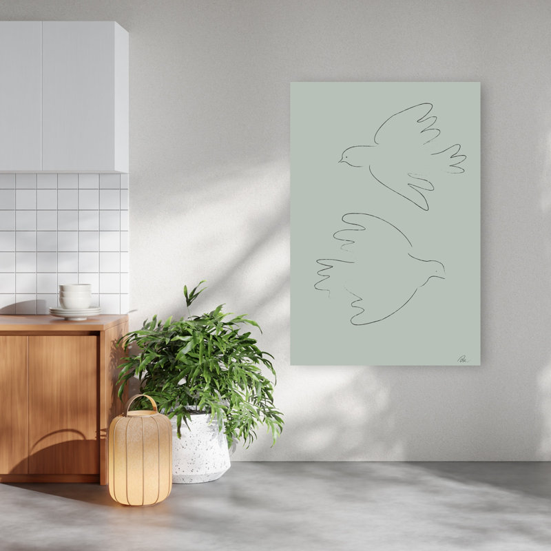 Flying Peace Doves Minimalist Bird Wall Art Print 1 Piece Wrapped Canvas Wall Art, 152.4cm H x 101.6cm W