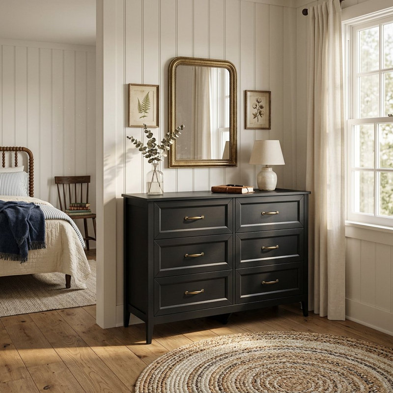 Commode double 6 tiroirs, Noir