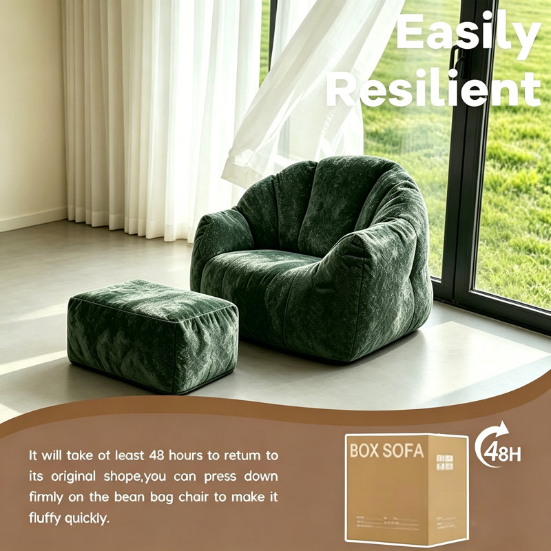 Grand ensemble de fauteuil à billes avec repose-pieds, canapé paresseux à motif de coquillage pour chambre à coucher, dortoir ou salon