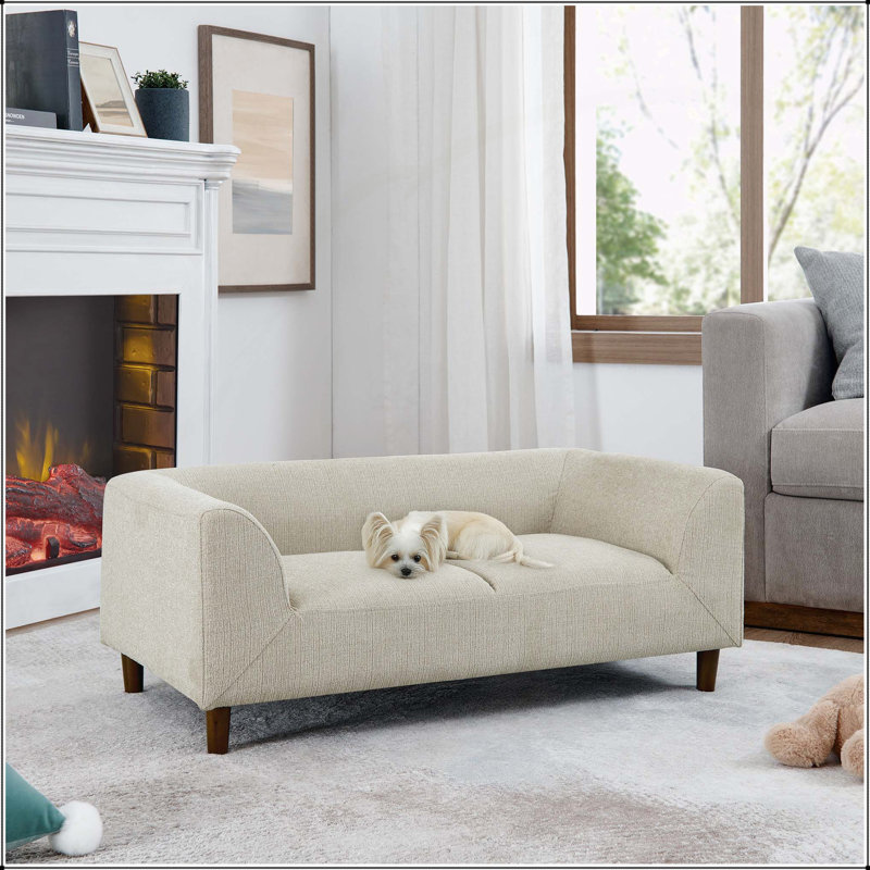 Modern Rectangular Pet Sofa with Armrests and Backrest, Ideal for Small and Medium Dogs, Beige