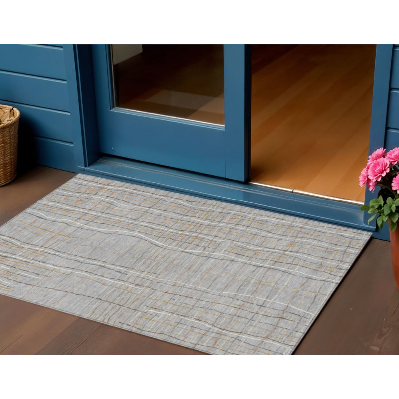 Tapis intérieur lavable rayé gris et ivoire 3 pi x 5 pi