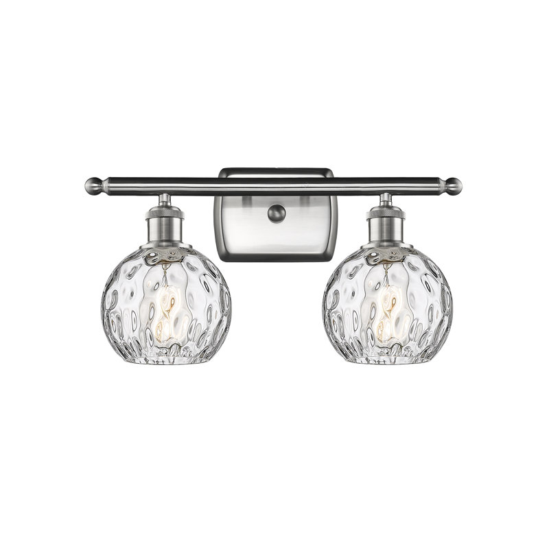 Éclairage pour salle de bain 2 lumières en acier et verre Cindi, Nickel satiné brossé, DEL