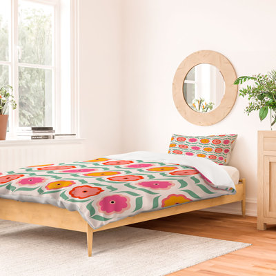 Ensemble de housse de couette en coton standard rouge / jaune / rose Showmemars