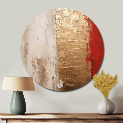 Pleine lune, rachat abstrait doré et rouge I - Art abstrait rond en métal