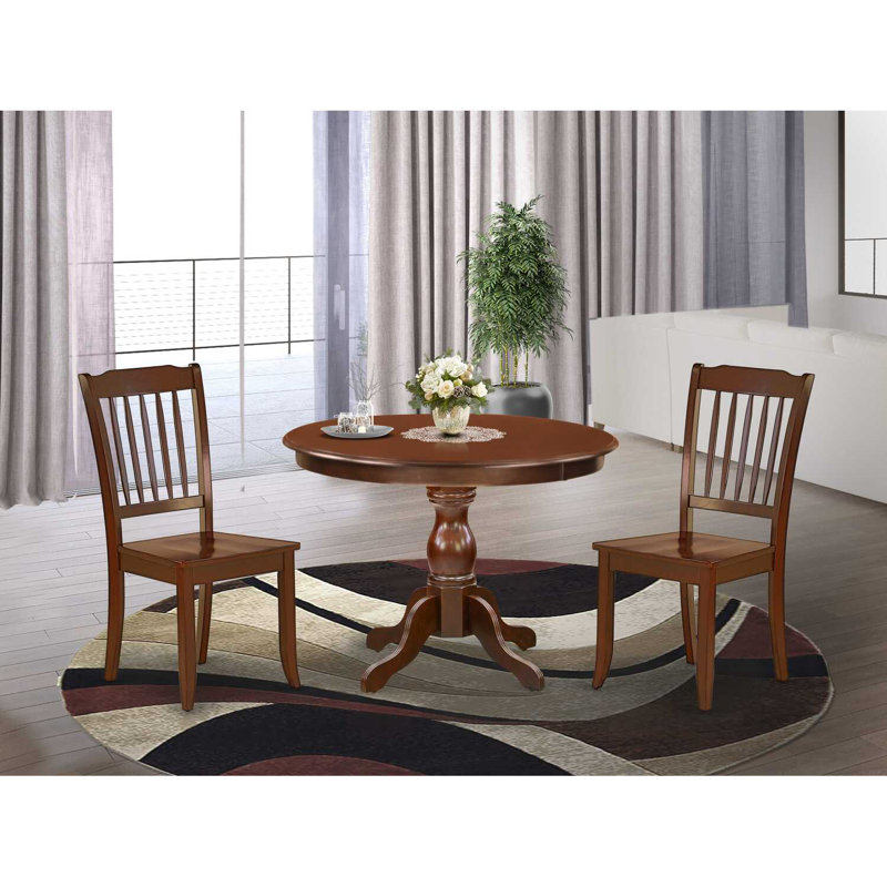 L'ensemble de table de salle à manger moderne 3 pièces comprend une table ronde en bois avec piédestal et 2 chaises de salle à manger, 42 x 42 pouces, acajou