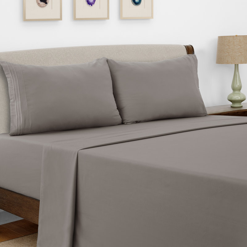Lux Decor 4-Piece Ultra Soft Microfiber Sheet Set Deep Pocket Fitted Sheet, Wrinkle-Resistant & Easy Care Bedding, Taupe