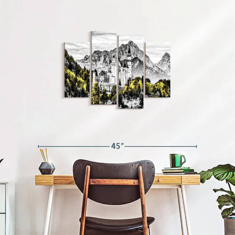 Château de Neuschwanstein, impression sur toile 4 pièces, H 22 po x l 36 po x P 1 po