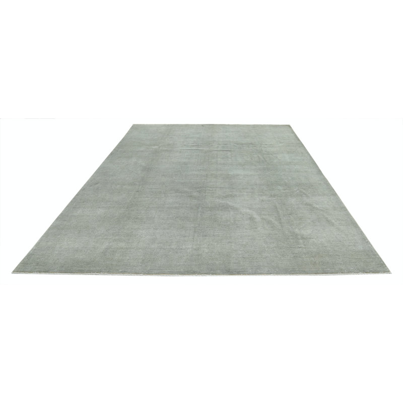 Tapis vert sauge noué à la main 8,8 x 11,7 pi