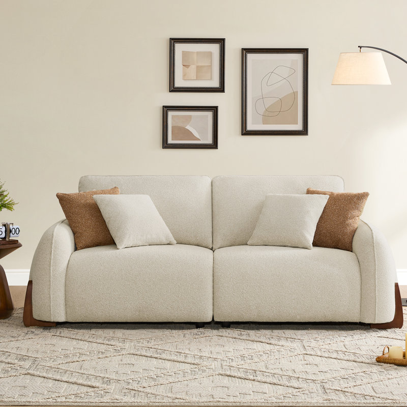 90'' Upholstered Modern Modular Sofa With Wood Legs, Sand