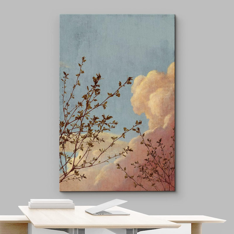 Nuage arbre ciel nuageux aquarelle nature paysage Art moderne décor minimaliste rustique, Toile tendue, H 18 po x l 12 po