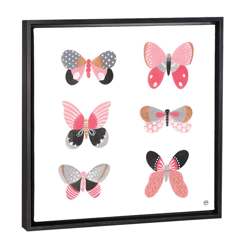 6 papillons art, H 18 po x l 18 po x P 1,5 po, Toile avec cadre noir patiné