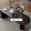Bureau en bois massif noir demi-cercle-416582426
