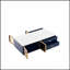 Table basse moderne bleu marine avec 2 portes de rangement en verre, 4 tiroirs et pieds en métal doré pour un décor élégant
