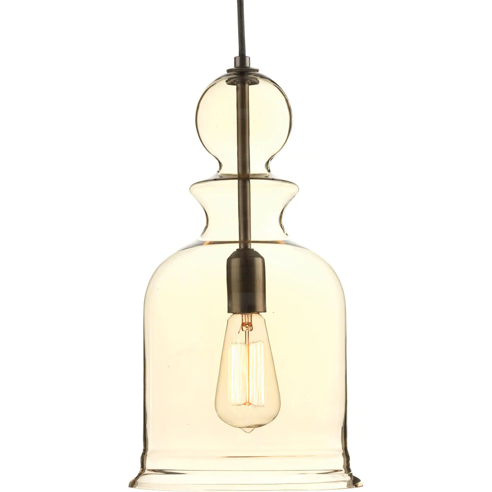 Tilman Single Light Glass Dimmable Pendant, Antique Bronze, Champagne