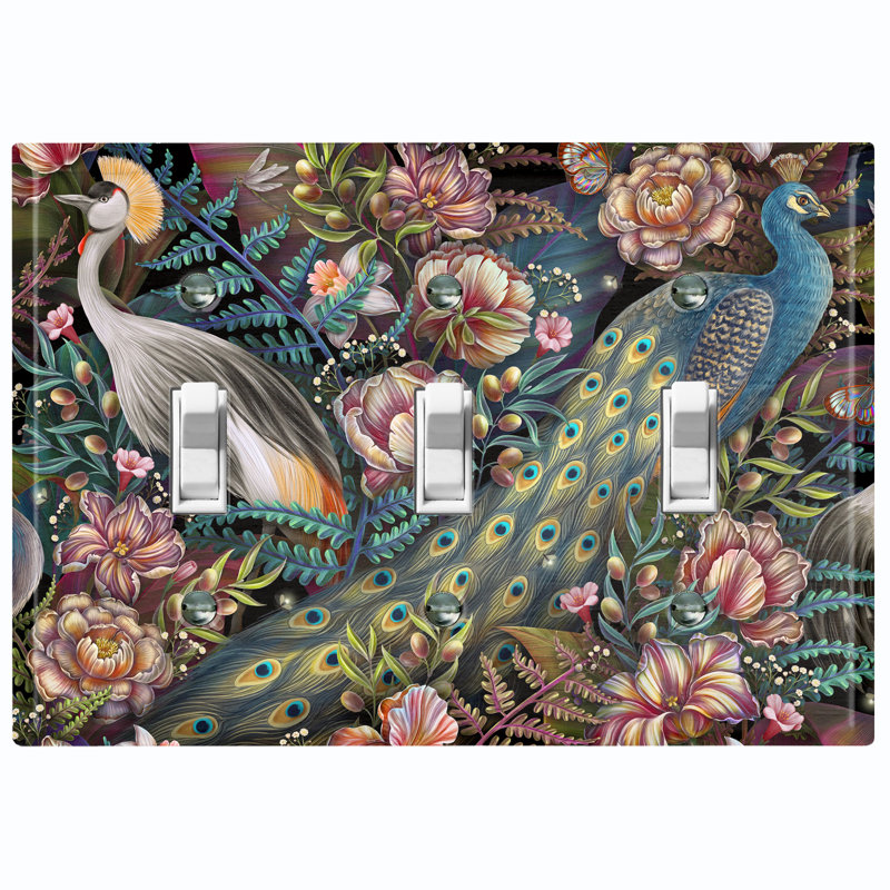 Metal Light Switch Plate Outlet Cover (Beautiful Peacock Flower Garden  - Single Toggle)