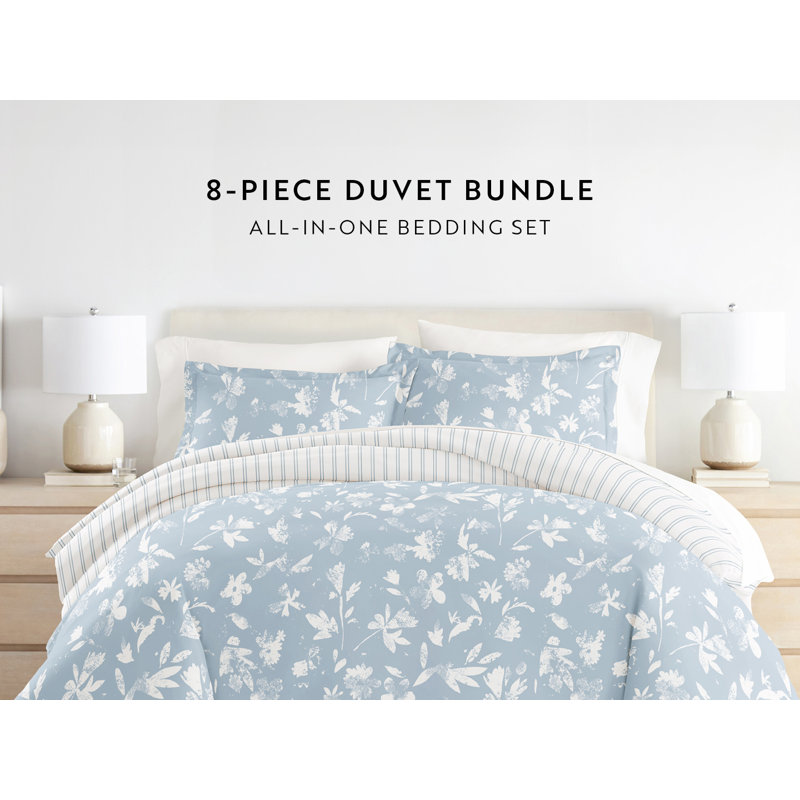 Full Blue Floral Microfiber Bedding Bundle with Duvet Cover