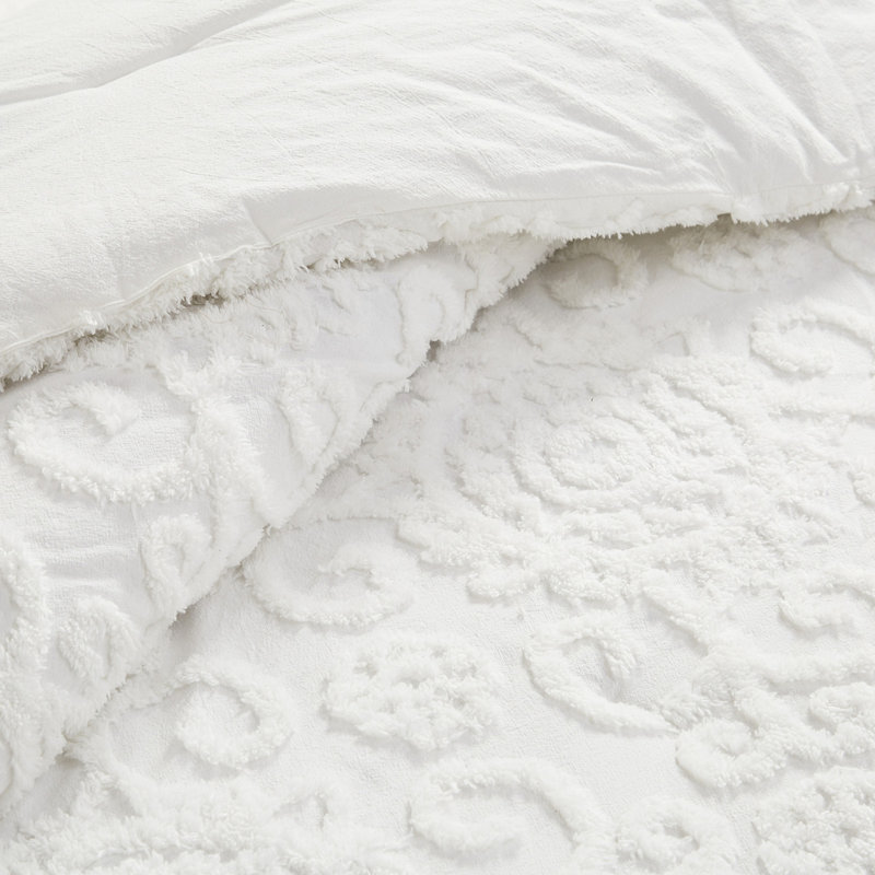 Édredon très grand - 100% coton, 3 décorations en chenille, surdimensionné et élégant, comprend 2 taies décoratives, taille en coton avec broderie, rembourrage, chaud,