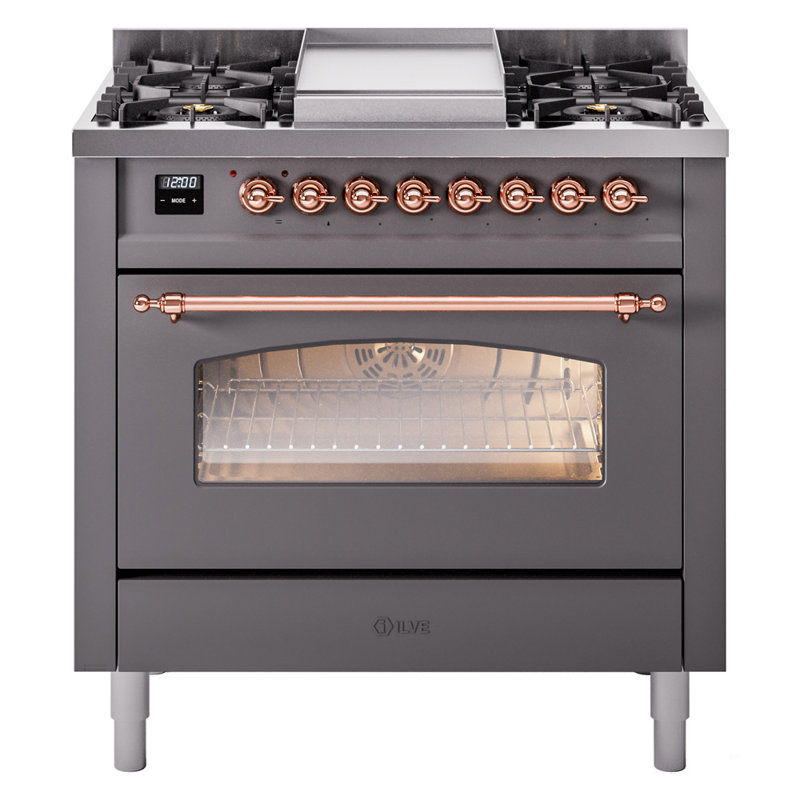 ILVE Nostalgie II 36 Dual Fuel Range, knobs, Graphite Matte/Copper, Natural Gas